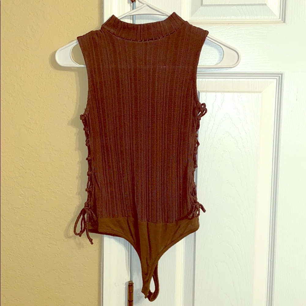 Cross ties on side mock neck leotard